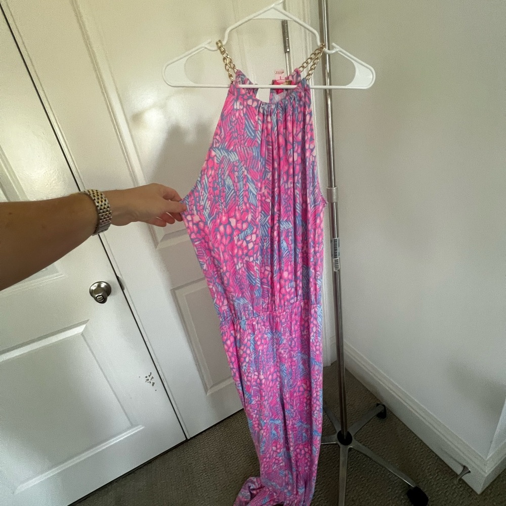 Pink and Blue Halter pant romper (not a dress)